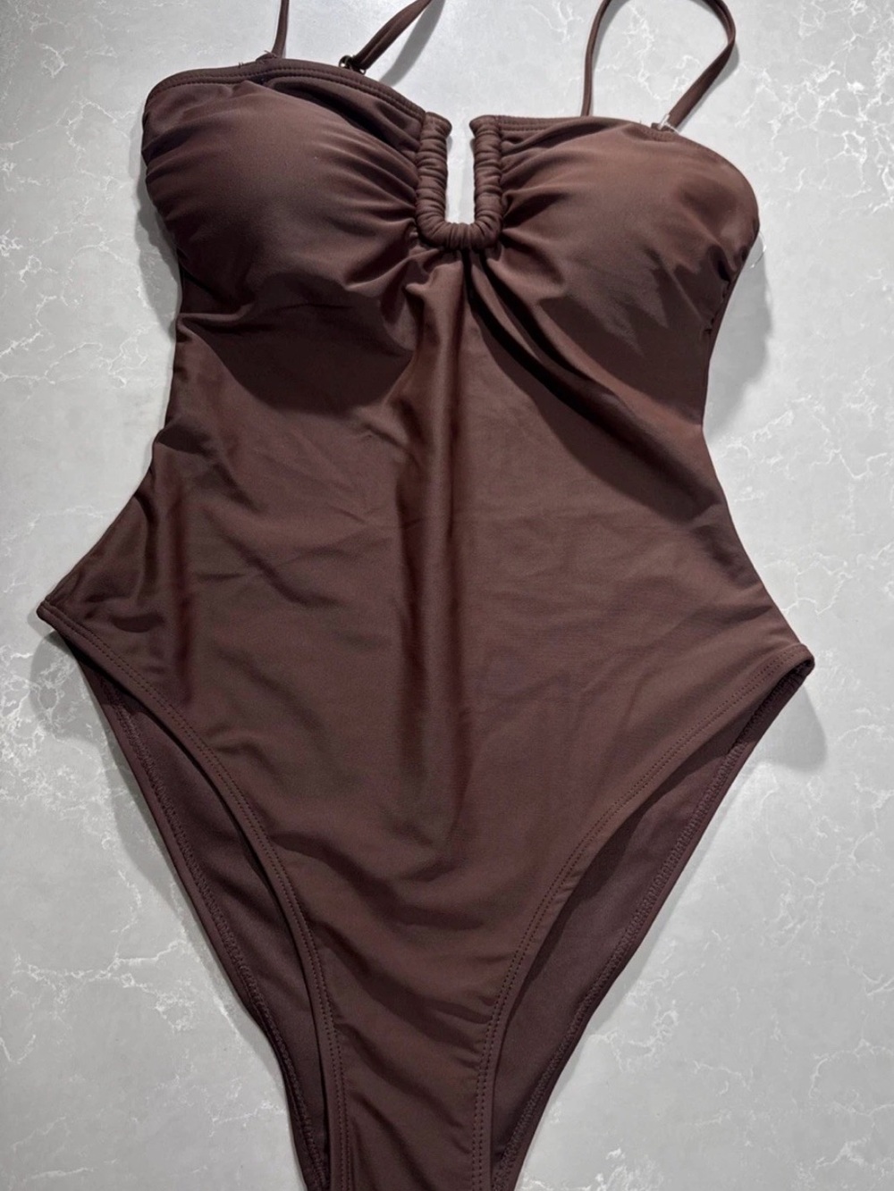 New Caroline Constas Dark Brown Ruched Keyhole One-Piece Swimsuit